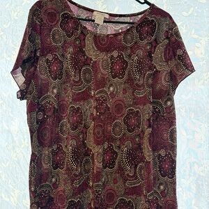 Dressbarn Burgundy and Black Patterned Blouse